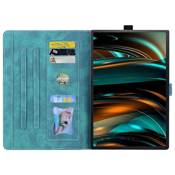 Lenovo Tab M11 Plus/ Tab K11 Plus Kotelo Nahkainen Jalusta Tablettisuoja Kukka Kissa Korttipaikat (FMY) Green