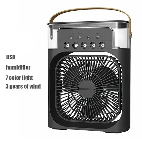 3-i-1 Portabel Luftfuktare Fläkt Mini Luftkonditionering USB Mini fläkt LED Nattlampa Vattenmist Rolig Luftkylare Luftfuktare För Hemmet (FMY) black