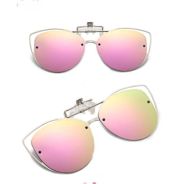 Polariserade Kvinnor med clip-on körsolglasögon med uppfällbar funktion, Vintage Cat Eye utomhussolglasögon för damer-rosa (FMY)