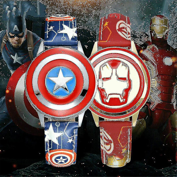 Marvel Avengers Superhelt Iron Man Captain America Kvartsur Kids Flip Case Ur Gift (FMY) Captain America