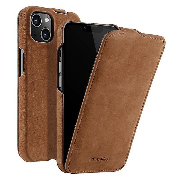 Vertikalt Flip-fodral för iPhone 13 i äkta läder med litchitextur + PC-skyddande skal (FMY) Espresso iPhone 13 6.1 inch