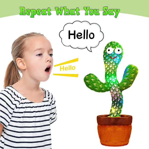 Dansende kaktus gentager hvad du siger, elektronisk plyslegetøj med belysning, synger Cactus Recording Toys Gep (FMY)