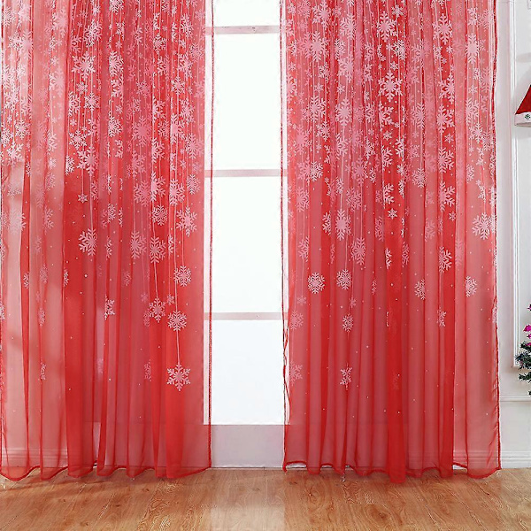 1 STK Julsnöflinga Gardin Tulle Fönsterbehandling Voile Draperi Valance (FMY) Red