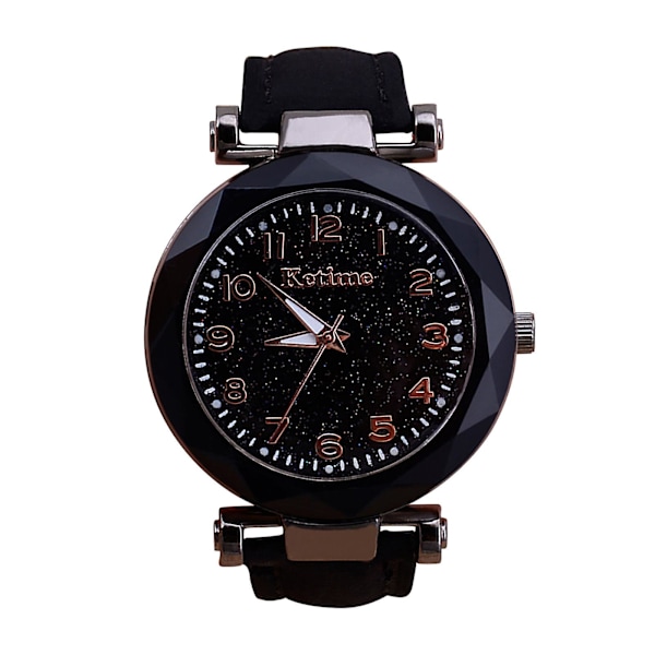 Dam Casual Mode Quartz Klocka Himmelskt Blinkande Urtavla Läderarmbandsur (FMY) Black
