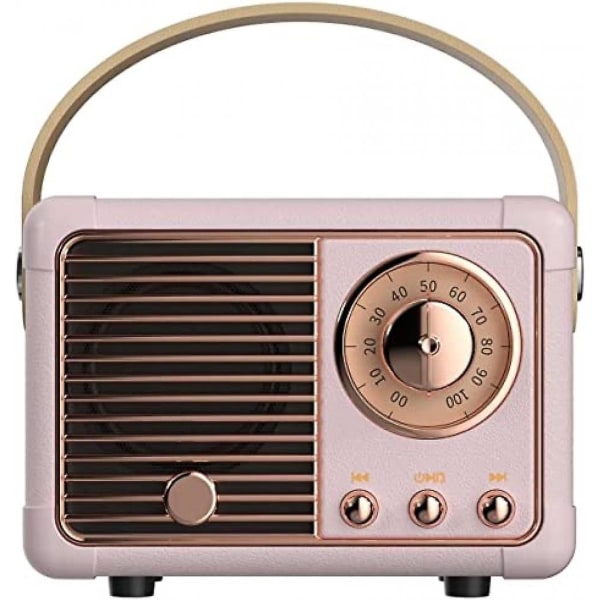 Vintage retro Bluetooth högtalare Trådlös minihögtalare, utomhus Bluetooth högtalare med kristallklart stereoljud rik bas (rosa) (FMY)