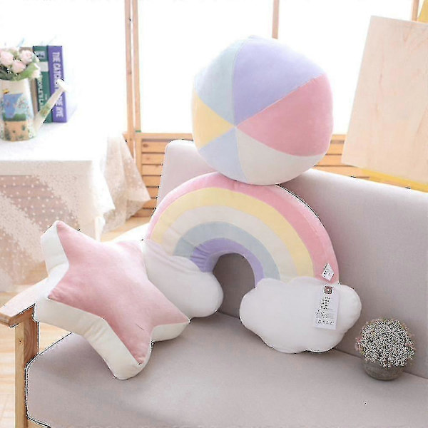 Plush Sky Kuddar Godisfärg Regnbåge Moln Stjärna Måne Kudde Säte Kastkudde Leksak För Barn Present Hem Vardagsrum Kontor Dekoration-Bra (FMY) H