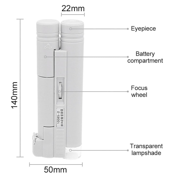 Kannettava taskumikroskooppi 80x 100x Valkoinen Mini Suurennuslasi Lukeminen Vaaka Taitettava Suurennuslasi Led-valaistuksella (FMY)