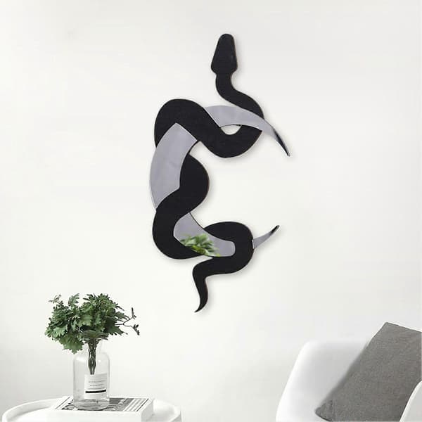 Väggskylt Orm och Halvmåne Spegeldekoration Boho Stil Reflekterande Halvmåne Ornament för Vardagsrum Sovrum (FMY) Black White