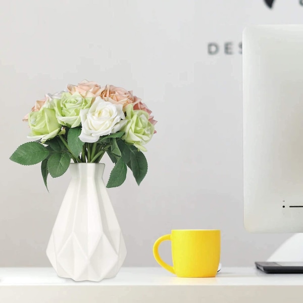 Hvid dekorativ vase, ubrydelige plastikvaser, moderne geometrisk minimalistisk stil blomstervase til dekoration planter, stue, bord, bryllup, hjem, o