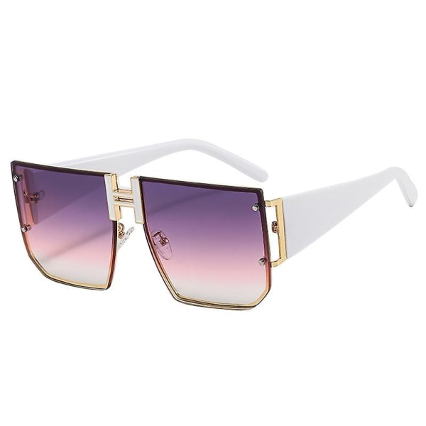 Retro Oversized Pilot Solglasögon Metallbåge för män Kvinnor Fyrkantiga solglasögon -vita (FMY)