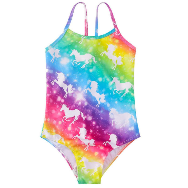 Mermaid Swimsuit Girls One Piece Swimsuit Spa Beach Badkläder --- Colorful Horse Bsize 110 (FMY)