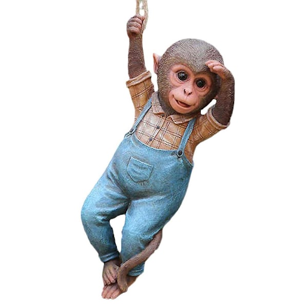 Klatrende apekatt tre tau hengelig anheng hage harpiks statue hjem ornament dekorasjoner gave (FMY) B