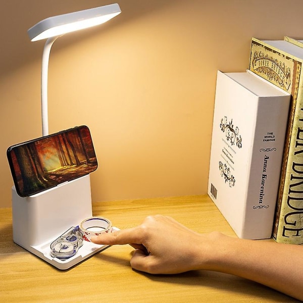Led bordslampa, läslampor med pennhållare, USB laddningsport, liten arbetslampa för hem, kontor, sovsal (FMY)