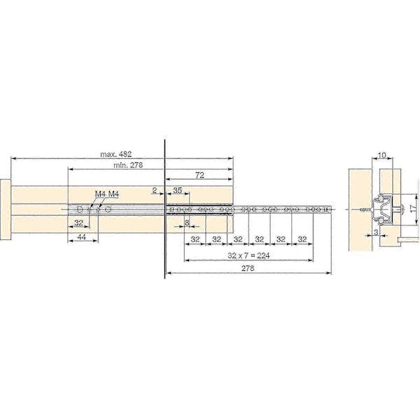 Paket med 5 par (10 stycken) skjutreglage/kullagerutdrag Del 17mm X 278mm för låda, zinkpläterad (FMY) 310mm