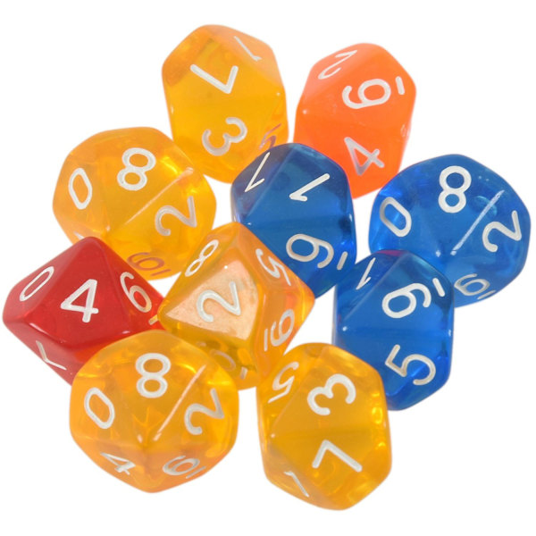 10 noppaa D10 kymmenen sivuinen jalokivinen noppa lautapeliin  (FMY) Transparent Multicolor