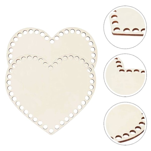 2 kpl Puupöytäpohjat Sydänmuotoiset Tyhjät Virkatut Korit Puupohjainen Kassi Puupohjainen (FMY) 10X10cm