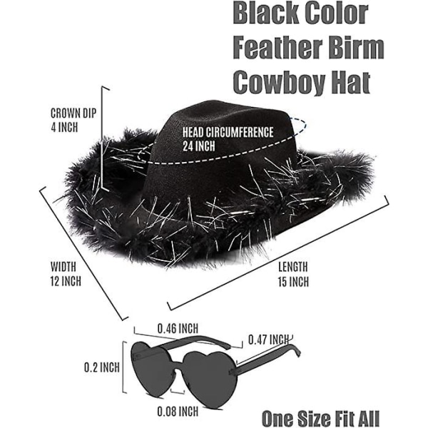 Pink Cowgirl Hat med pailletter og tiara krone til kvinder Rodeo fest hatte med hjerte (FMY) Pure Black 2