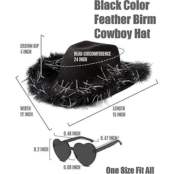 Vaaleanpunainen cowboy-hattu naisille, jossa paljetteja ja tiara, rodeojuhlat, sydän (FMY) Pure Black 2
