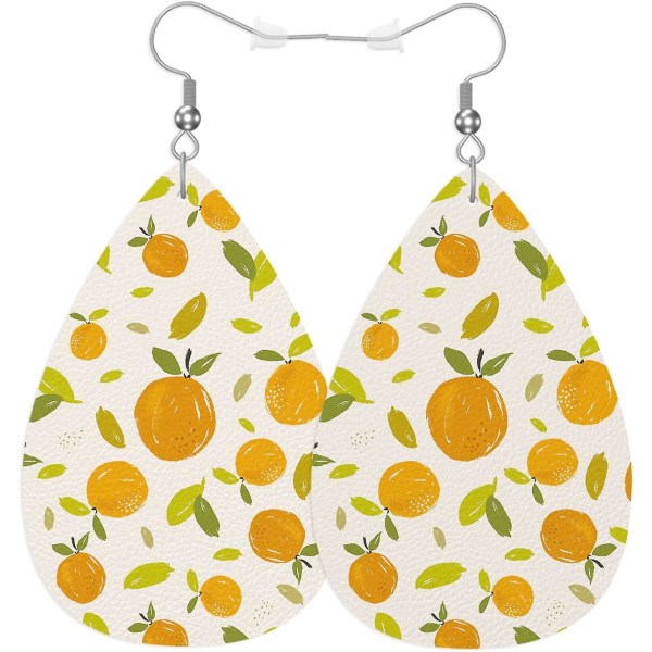 Oransje øredobber i imitert skinn Håndmalte oransje frukt Citrus Fruit Teardrop (FMY)