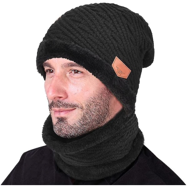 Vintermössa Scarf Handskar Set - Thermal varm stickad cap med rund halsvärmare (FMY)