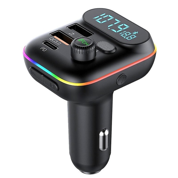 Bluetooth 5.0 -auton Fm-lähetin värikkäällä tunnelmavalolla MP3-soitin Type-c Dual USB -autolaturisovittimen tuki U-levyn Tf-kortin sisääntulo (FMY)