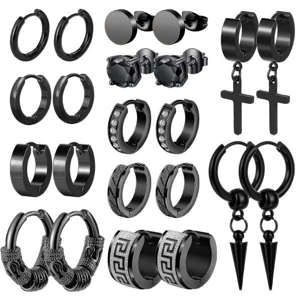 11 Pairs Earrings For Men Black Stud Earrings Mens Earrings Black Hoop Earrings Stainless Steel Earrings Set Jewelry Piercings For Men Women