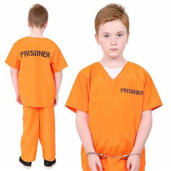 Kids Prisoner Costume Orange Prison Jumpsuit Pojke Cosplay Kostymer för Vuxen Juil Criminal Outfit (FMY)