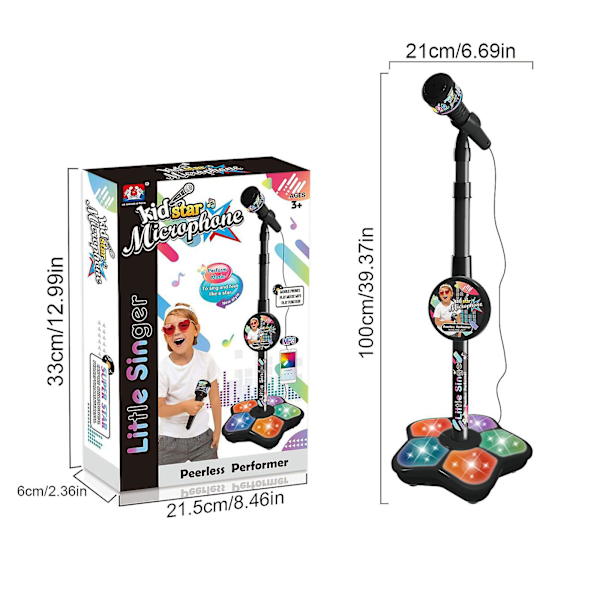 Elektrisk Mikrofon for Barn med Justerbar Stativ Karaoke Maskin Lys Jenter Gutter (FMY) Black