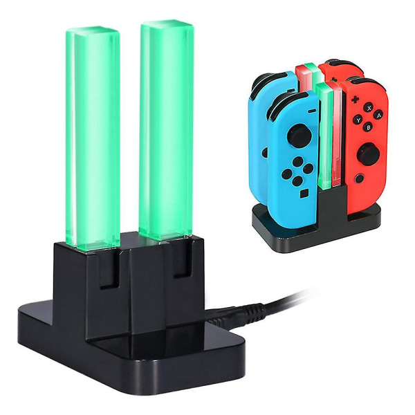 4 i 1 ladedokking kompatibel med Nintendo Switch med lyktestolpe LED-indikasjon, ladestasjon med ladekabel (FMY)