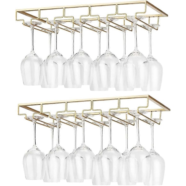 2 Stycken 5 Rader Hängande Glasställ Metall Vinglas Hållare Under Skåp Installation, Guld(FMY)
