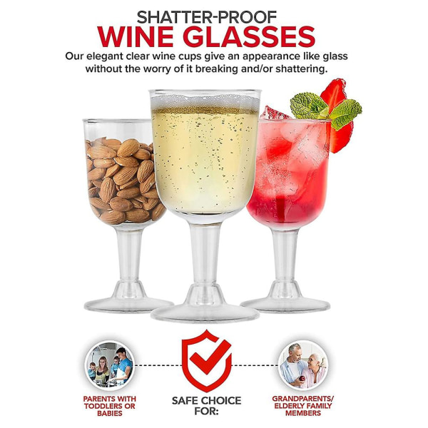 Genomskinliga plastvinglas återvinningsbara - Oskäliga vinglas - Engångs- och återanvändbara koppar för champagne, dessert 20 st  (FMY) Transparent