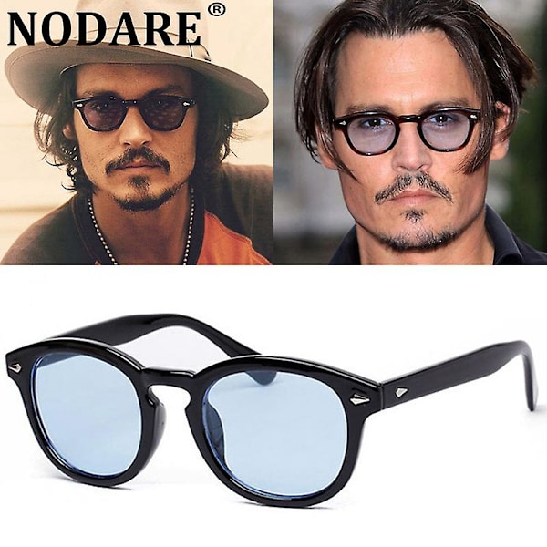 Mode Johnny Depp Stil Runda Solglasögon Män Klar Tonad Linser Märkesdesign Fest Show Solglasögon För Man Blå Oculos De Sol (FMY) 3019 C1 As shown