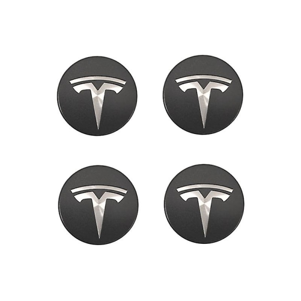 Egnet til tesla Tesla model 3 hjulcenterdæksel logo - mørkegrå sølvlogo (fire pakker)  (FMY)