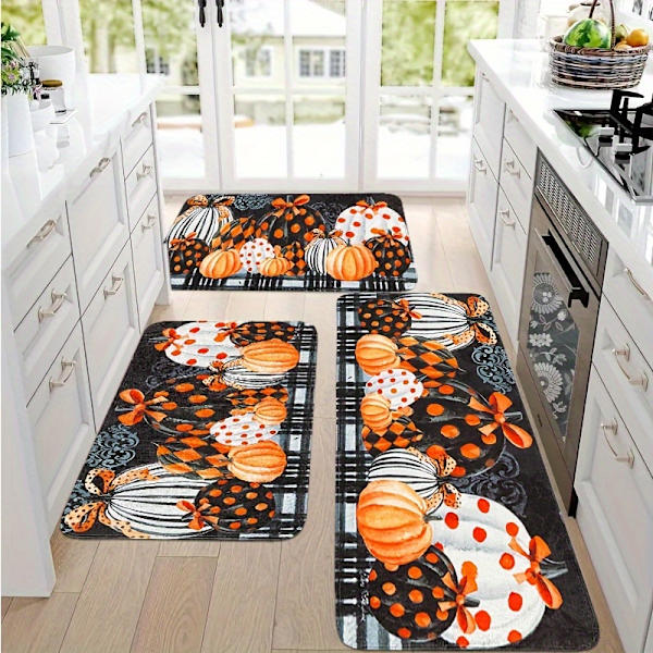 2/3-delars höstskörd pumpa köksmatta set - Mjuk, plysch, anti-trötthet, halkfri flanell mattor för diskbänk, sovrum, vardagsrum, matplats (FMY) 16x24+17x47inch（2pcs）
