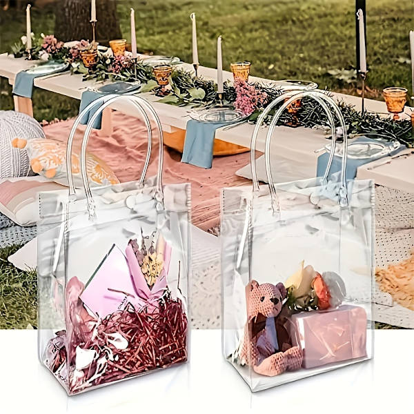 25 st stora vertikala transparenta PVC-bärkassar - Flerfunktions-festpåsar för jul, halloween, födelsedag och mer - Återanvändbara (FMY) 25pcs