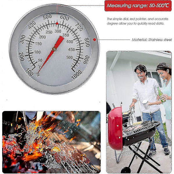 Grilltermometer i rostfritt stål - 500°C/1000°F Analog ugnstermometer för pizzaugnar, grillar & vedeldad matlagning_DP (FMY)