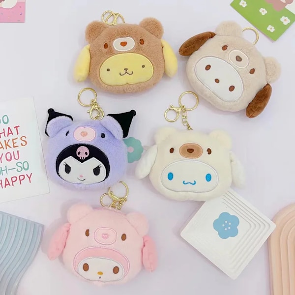 Sanrio Kawaii My Melody Kuromi Cinnamoroll Kt Cat Pehmolelu Pehmot Kolikkokukkaro Kuulokkeiden Järjestelylaukku Riipus Avaimenperä Tyttöjen Lahjat (FMY) 1