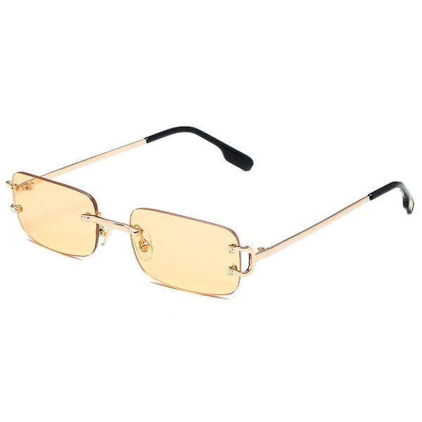 Vintage båglösa rektangulära solglasögon tonad lins guld metall ramlösa glasögon solglasögon för kvinnor män (FMY)