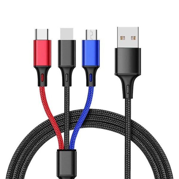 Multi Usb-ladekabel 3a, 3-i-1 nylonflettet USB-ladekabelkontakt med Ip/micro Usb/type C-port (FMY)