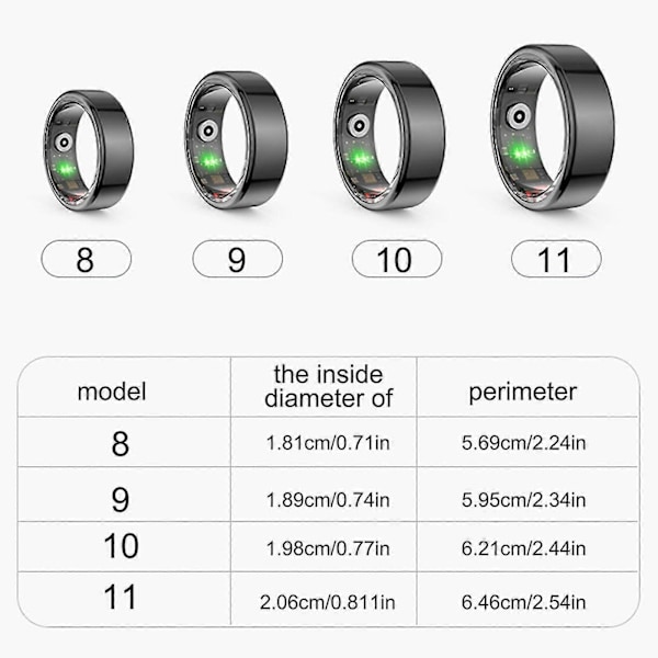 Smart Ring för Blodtryck, Hälsa och Aktivitetsmätning - Blodsocker, Sömn, Hjärtfrekvens, 100% Ny (FMY) black 11