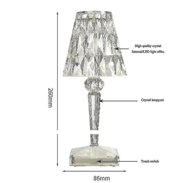 Nattlys, akrylbordlampe, oppladbar nattlampe med projeksjon ved nattbord, italiensk design Kartell (ett stykke) (FMY)