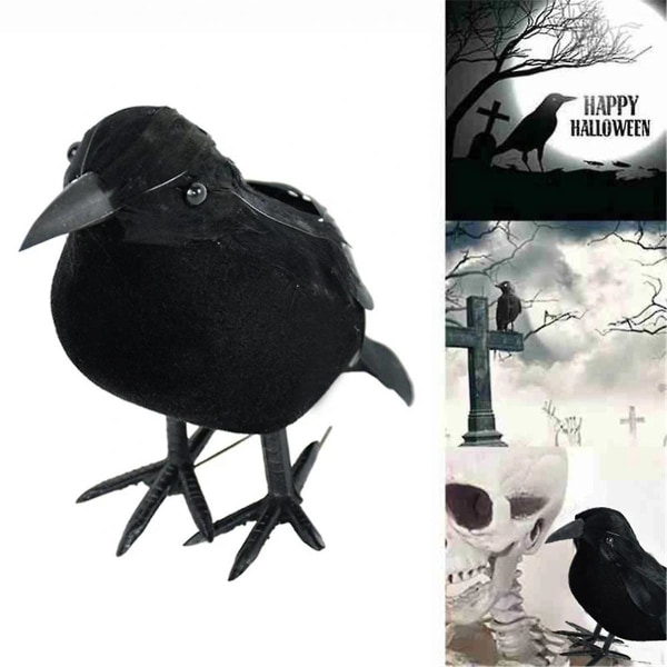 9pcs Small Simulation Bird Realistic Halloween Black Crow Model Home Decoration Animal Scary Toys Eye-catching  (FMY)