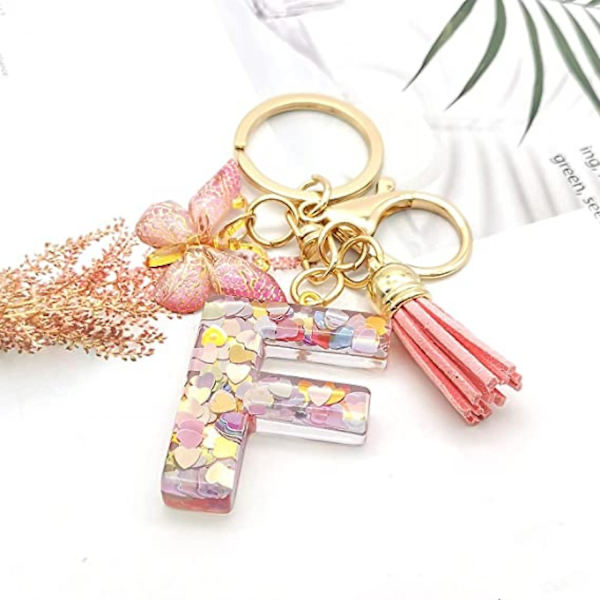 Mode Alphabet Initial Brev Nyckelring Tassel Fjäril Hänge Nyckelring För Plånbok Handväskor Kvinna Flicka--f (FMY)