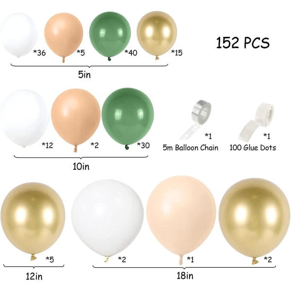 Guld vit ballonggirlandersats, 102 st Festdekorationskit innehåller guldvita konfettiballonger Metalliska ballonger Ballonggirlandremsor för födelsedag