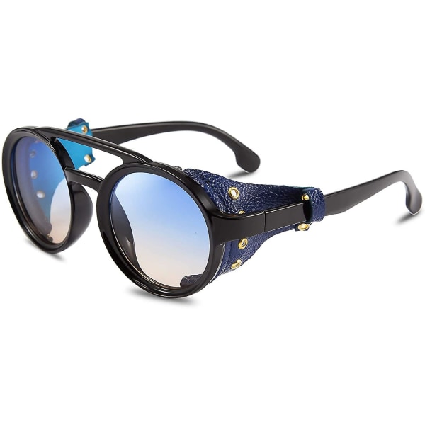 Retro runda Steampunk Solglasögon Kvinnor Män Vintage Glasögon Lätt plastbåge med läderkläder B2532