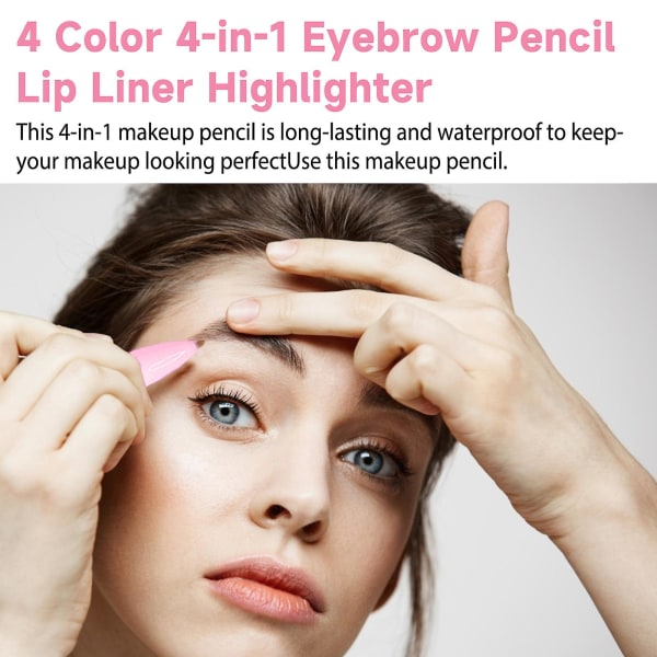 4-i-1 sminkepenn, Eye Liner, Brow Liner, Lip Liner og Highlighter Pen, vanntett alt i én sminkepenn (FMY)