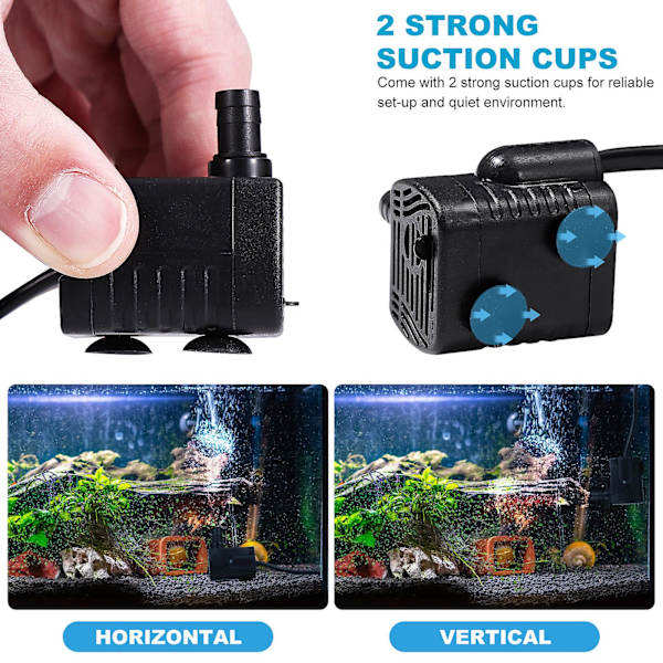Ueetek Akvariepumpe AC 220v-240v 220l/h 4w Nedsænkelig Vandpumpe Fiskesø Dam Vandpumpe Med Eu Stik (sort)  (FMY)