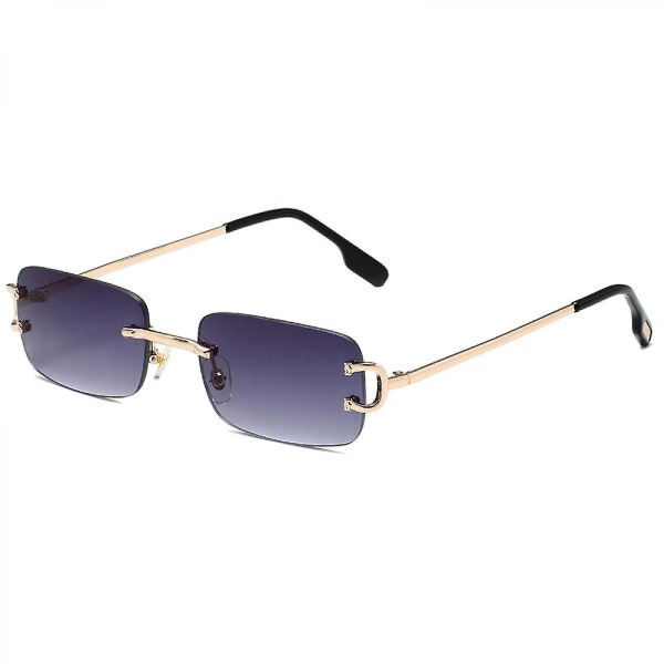 Vintage kantløse rektangulære solbriller tonet linse guld metal stelløse briller solbriller til kvinder mænd (FMY)