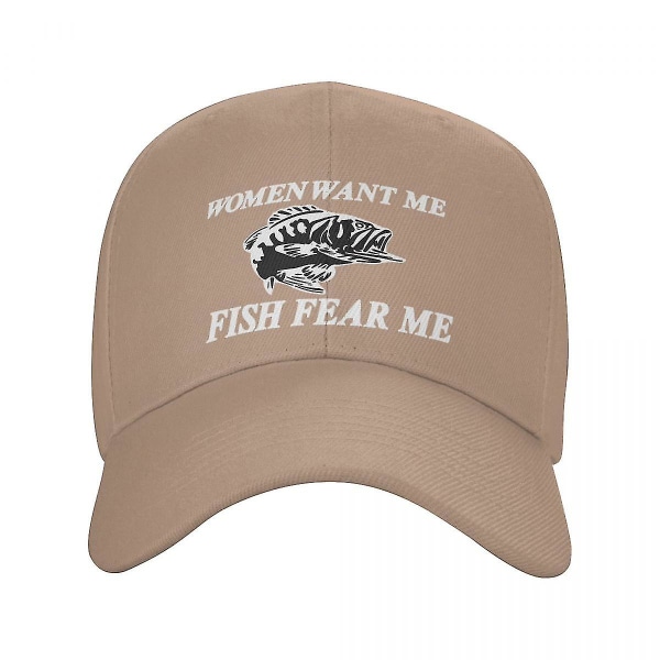 Punk Women Want Me Fish Fear Me Cap Män Kvinnor Justerbar Fishing Fisherman Trucker Hat Sports (FMY) Khaki