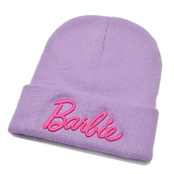 Barbiedukke-lue for barn, universell strikket lue, fiskerlue, vinterlue, utendørslue, gave til Barbie-fans (FMY) Light Purple